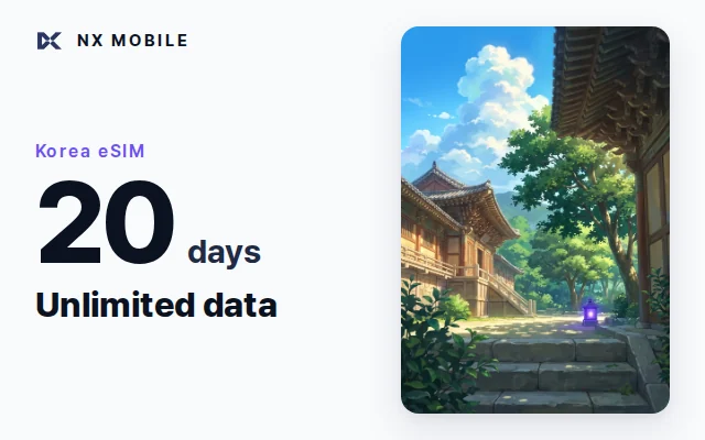 NX MOBILE Korea eSIM, unlimited data, 20 days (SKT network)