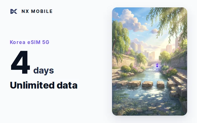 NX MOBILE Korea eSIM 5G, unlimited data, 4 days (SKT network)