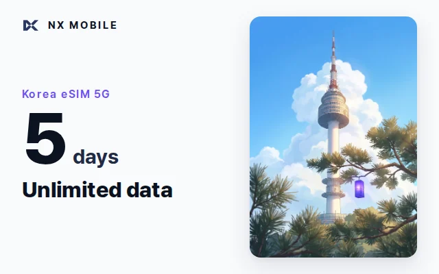 NX MOBILE Korea eSIM 5G, unlimited data, 5 days (SKT network)